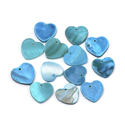 Verdeck blau Sprühfarbe Süßwasser Shell Charme, Herz, Verdeck blau, 13~14x13~14x1.5~2 mm, Bohrung: 1 mm