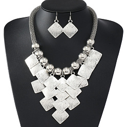 Античное Серебро Комплект из ожерелья с подвеской в виде ромба и серег-подвесок из сплава, античное серебро, 470 мм