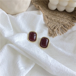 Rectangle Alloy & Resin Earrings for Women, Rectangle, 18x11mm
