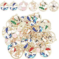 (52) Непрозрачная лаванда 30 шт 6 стиль стойки покрытие сплава эмалевые подвески, без кадмия, без никеля и без свинца, золотой свет, разнообразные, разноцветные, 20~30x25~27x1.5~2.5 мм, отверстие : 1.6~2 мм, 5 шт / стиль