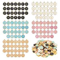 (52) Непрозрачная лаванда Подвески из позолоченного сплава, эмалированные блестки, плоско-круглые с алфавитами , Письмо ~ Z, разноцветные, 14x12x2 мм, отверстие: 1.5 мм, 26 шт / комплект, 5 цвета, 1set / цвет, 5sets / коробка