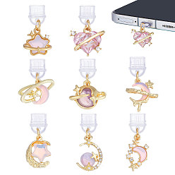 (52) Непрозрачная лаванда 8шт 8 стили ПВХ мобильные пылезащитные заглушки, с подвесками сплава cmолы, луна / звезда / планета, золотые, разноцветные, 27~32 мм, 1 шт / стиль