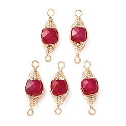 Red Corundum Натуральный красный корунд, ограненные кубические звенья, соединительные подвески с медной проволочной обмоткой в виде елочки., золотые, долговечный, 25.5~26x7.5~8x6.5~7.5 мм, отверстие : 1.6~2 мм