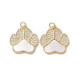 Clear Brass Micro Pave Cubic Zirconia Pendants, Cadmium Free & Lead Free, with Shell, Real 18K Gold Plated, Cat-pad, Clear, 18.5x18x2.5mm, Hole: 2.5mm
