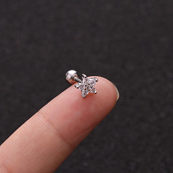 Цветок Серьги-гвоздики из латуни с микропаве из прозрачного кубического циркония для женщин, с пинами из нержавеющей стали , цвет нержавеющей стали, цветок, 6 мм, штифты : 1.2 мм