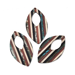 Разноцветный Большие подвески из орехового дерева со смолой, лошадиный глаз , красочный, 66.5x39x3.5 мм, отверстие : 2 мм