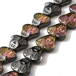 Черный Прозрачные стеклянные бусины гальваническим пряди, с половиным покрытием цвета радуги, череп головы, чёрные, 16x19x7 мм, отверстие : 1.2 мм, около 40 шт / нитка, 24.57 дюйм (62.4 см)