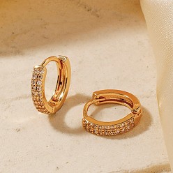 Прозрачный Латунные серьги обруча, с кубического циркония, золотые, прозрачные, 13x2.5 мм