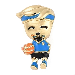 Human Стойки обшивки бисером латунной трубки, Эмаль стиле, долговечный, без кадмия и без свинца, реальный 18 k позолоченный, большое отверстие шарик, человек, 15.5x9x9 мм, отверстие : 4 мм