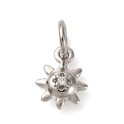 Платина Подвески от солнца из латуни с микропаве из кубического циркония, с целью перехода в кольце, долговечный, без кадмия и без свинца, стойки покрытие, платина, 8x7x3.5 мм, отверстие : 3 мм