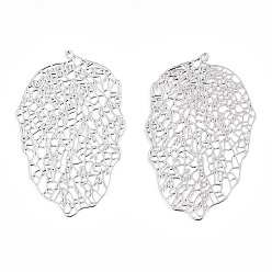 Платина Стеллаж покрытие латунь филигрань большие подвески, долговечный, лист, без никеля , платина, 51.5x32x0.5 мм, отверстие : 1~1.2 мм