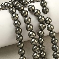 Пирит Нити из бусин из натурального золотого пирита/золотого пирита, гладкий круглый, 8 мм, отверстие : 1~1.2 мм, около 24~25 шт / нитка, 7.40~7.56'' (18.8~19.2 см)