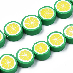 Желтый Ручной полимерные нити глины шарик, ломтик лимона, желтые, 8~10x3.5~4.5 мм, отверстие : 1.6 мм, около 38~40 шт / нитка, 13.98 дюйм ~ 15.55 дюйм (35.5~38 см)