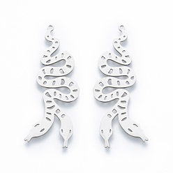 Нержавеющая Сталь Цвет Не тускнеющие 201 подвески из нержавеющей стали, змея, цвет нержавеющей стали, 47x17x1 мм, отверстие : 1.4 мм