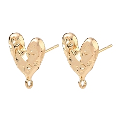 Light Gold Brass Stud Earring Findings, Heart, with Loop, Long-Lasting Plated, Rack Plating, Light Gold, 16x13mm, Hole: 1.5mm, Pin: 11x0.8mm