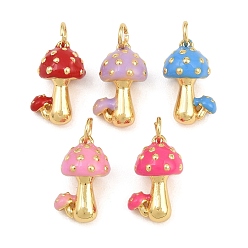 Gemischte Farbe Messing Emaille-Anhänger, Pilz-Anhänger, Gestell, langlebig überzogen, Bleifrei und cadmium frei, echt 18 k vergoldet, Gemischte Farbe, 16x11x9 mm, Bohrung: 3.5 mm
