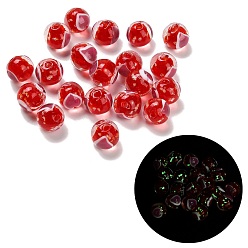 Красный Бусины лэмпворк , светящиеся бусы, круглые с сердцем, светится в темноте, красные, 10 мм, отверстие : 1.8 мм