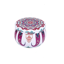 Old Rose Printed Tinplate Storage Box, for Jewelry & Aromatherapy Candle & Candy Box, Flower Pattern, Old Rose, 7.7x5cm