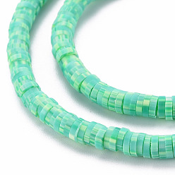 Medium Aquamarine Handmade Polymer Clay Bead Strands, Heishi Beads, for DIY Jewelry Crafts Supplies, Disc/Flat Round, Medium Aquamarine, 4x0.5~1mm, Hole: 0.9mm, about 320~450pcs/strand, 15.35 inch~16.92 inch(39~43cm)