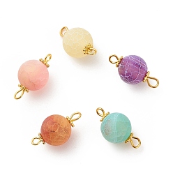 Mixed Color Natural Weathered Agate Connector Charms, with Alloy & Iron Findings, Round, Mixed Color, 18.5~19x9.5~10mm, Hole: 1.5~2.5mm