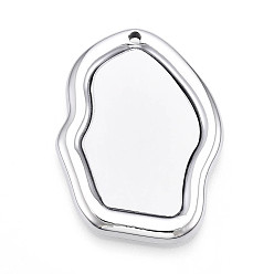 Серебро Акриловые большие подвески, с акриловой зеркальной поверхностью, серебряные, 62x41x7 мм, отверстие : 3.2 мм