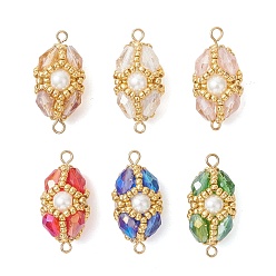 (52) Непрозрачная лаванда 6шт. 6 цвета стеклянные овальные соединительные подвески из бусин, со стеклянными бисеринами, золотые, разноцветные, 29x13.5~14 мм, отверстие : 2.5 мм, 1 шт / цвет