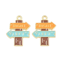 Orange Alloy Enamel Pendants, Indicator Charms, Golden, Orange, 26x20x1mm, Hole: 2mm