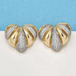 Платиновый & Золотой Женские серьги-гвоздики из латуни с микропаве и прозрачным кубическим цирконием, сердце, платиной и золотом, 25x29 мм