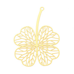 Настоящее золото 18K Латунные филигранные большие подвески, Четыре листа клевера, гравированные металлические украшения, без кадмия, без никеля и без свинца, реальный 18 k позолоченный, 67.5x47.5x0.3 мм, отверстие : 2.5 мм