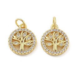 Настоящее золото 18K Латунные микро проложить кубического циркония подвески, плоские круглые с деревом, без свинца и без кадмия, долговечный, стойки покрытие, с целью перехода в кольце, реальный 18 k позолоченный, 14.5x12x2.5 мм, отверстие : 3 мм