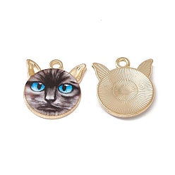 Colorido Acumular colgantes de esmalte de la aleación de chapado, la luz de oro, encanto de cabeza de gato, colorido, 20x18x2.5 mm, agujero: 2 mm