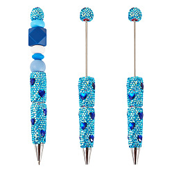 Капри Синий 2шт. полимерная глина стразы шариковая ручка, бисерная ручка, с железной фурнитурой, для индивидуальной ручки с ювелирными бусинами, сердце, Капри синий, 145x15~16 мм, 2 шт / комплект