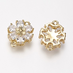 Настоящее золото 18K Латунные микро проложить класса AAA кубического циркония ссылки, цветок, без кадмия, без никеля и без свинца, реальный 18 k позолоченный, 17x13x5.5 мм, отверстие : 1 мм