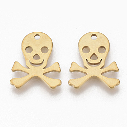 Golden 201 Stainless Steel Pendants, Skull, Golden, 15x12x2mm, Hole: 1mm