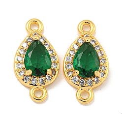 Настоящее золото 18K Подвески из латуни с прозрачным и зеленым фианитом, без кадмия, без никеля и без свинца, слезные ссылки, реальный 18 k позолоченный, 16x8x4 мм, отверстие : 1.4 мм