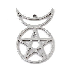 Нержавеющая Сталь Цвет Не тускнеющие 304 подвески из нержавеющей стали, лазерная резка, звезда с лунным шармом, цвет нержавеющей стали, 30x20x1 мм, отверстие : 1 мм