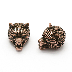 Красная Медь Латунные микро проложить класса AAA кубического циркония бусы, без кадмия, без никеля и без свинца, волк, красным медным покрытием, 11x11x14.5 мм, отверстие : 2 мм