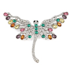 Colorful Alloy Rhinestone Lapel Pin Brooch for Clothes, Dragonfly, Platinum, Colorful, 70x85mm