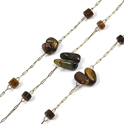 Тигровый глаз Ионное покрытие (ip) 316 цепи из хирургической нержавеющей стали, с натуральным тигровый глаз, с катушкой, пайки, 2.5x0.9x0.2 мм