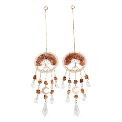 Red Agate Проволочная оплетка из натурального красного агата дерево жизни подвесное украшение для окна призматическая, стеклянный конус каплевидной формы ловец солнца для украшения дома, сада, офиса, 318 мм, отверстие : 8 мм