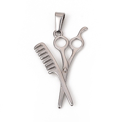 Нержавеющая Сталь Цвет Устойчивые к потускнению 304 подвески из нержавеющей стали, расческа и ножницы, цвет нержавеющей стали, 33.5x21.5x1.5 мм, отверстие : 3.5x6.5 мм