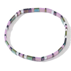 (52) Непрозрачная лаванда Винтажные этнические стеклянные бусины эластичные браслеты для женщин, прямоугольные, разноцветные, внутренний диаметр: 6-1/4 дюйм (16 см) ~ 6-1/2 дюйм (16.5 см)