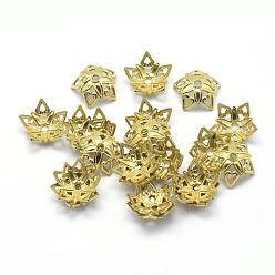 Raw(Unplated) Brass Bead Caps, Lead Free & Cadmium Free & Nickel Free, 5-Petal, Raw(Unplated), 9x3mm, Hole: 1mm