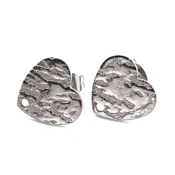 Нержавеющая Сталь Цвет Не тускнеет 304 фурнитура для сережек-гвоздиков из нержавеющей стали, с ушными гайками / серьгами и отверстием, в форме сердца с текстурированной, цвет нержавеющей стали, 12x13x1 мм, штифты : 0.8 мм