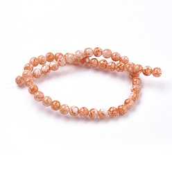 Orange Glass Beads Strands, Round, Orange, 7~8mm, Hole: 1mm, about 48pcs/strand, 13.7 inch(35cm)