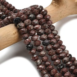 Джаспер Кунжут Натуральный красный кунжут яшма бисер пряди, граненые, рондель, 8x5.5 мм, отверстие : 1.2 мм, около 69 шт / нитка, 15.16'' (38.5 см)