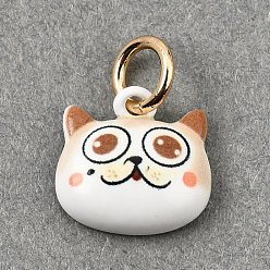 Camel Printed Brass Charms, Cat Shape Charms, Golden, Camel, 11x12x4mm, Hole: 4mm