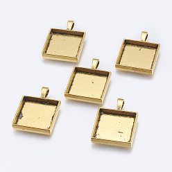Античное Золото Сеттинги для кулона ( кабошон ), тибетский стиль, чашки безель с краями, без кадмия, без никеля и без свинца, квадратный, античное золото , 32x24x4.5 мм, отверстие : 7 мм, лоток : 20x20 мм