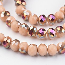 Цвет Древесины Стеклянные бусины с гальваническим покрытием , с половиным покрытием, граненые, шайба, деревесиные, 6x4 мм, отверстие : 1 мм, около 92 шт / нитка, 15 дюйм