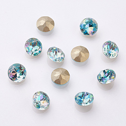 Светло-Голубой K 9 кабошоны из стеклянного страза, блестящий лазерный стиль, имитация австрийский хрусталь, задние и задние, граненые, плоско-круглые, с покрытием на задной стороне, Небесно-голубой, 8x4.5 мм
